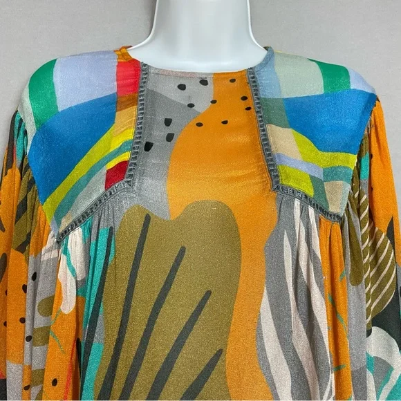 Anthropologie Bl-nk Miranda Peasant Blouse Colorful Abstract Print Size XS Women - Picture 4 of 15